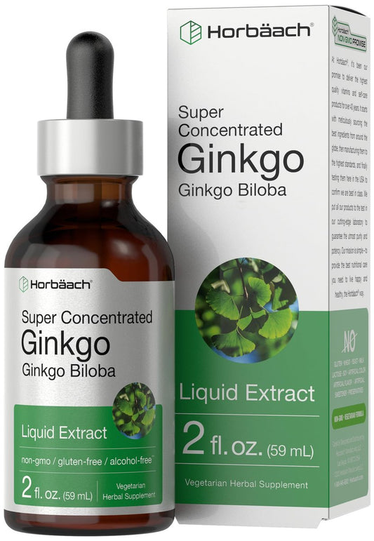 Horbäach Ginkgo Biloba Extrakt Flüssig 60 ml – Alkoholfreies Kräuterergänzungsmittel, Vegetarisch, Nicht-GVO, Glutenfrei
