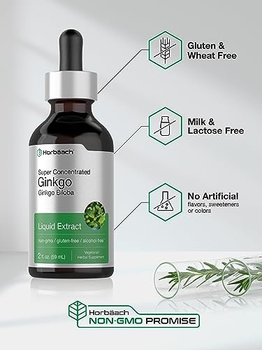 Horbäach Ginkgo Biloba Extrakt Flüssig 60 ml – Alkoholfreies Kräuterergänzungsmittel, Vegetarisch, Nicht-GVO, Glutenfrei