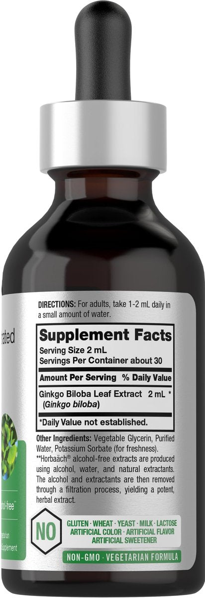 Horbäach Ginkgo Biloba Extrakt Flüssig 60 ml – Alkoholfreies Kräuterergänzungsmittel, Vegetarisch, Nicht-GVO, Glutenfrei
