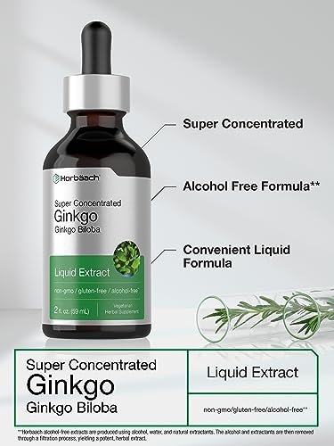 Horbäach Ginkgo Biloba Extrakt Flüssig 60 ml – Alkoholfreies Kräuterergänzungsmittel, Vegetarisch, Nicht-GVO, Glutenfrei