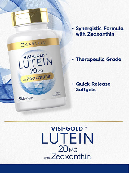 Carlyle Lutein und Zeaxanthin 20 mg | 300 Weichkapseln | Augen-Vitamine | Nicht-GVO & Glutenfrei