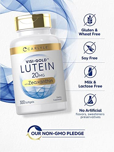 Carlyle Lutein und Zeaxanthin 20 mg | 300 Weichkapseln | Augen-Vitamine | Nicht-GVO & Glutenfrei