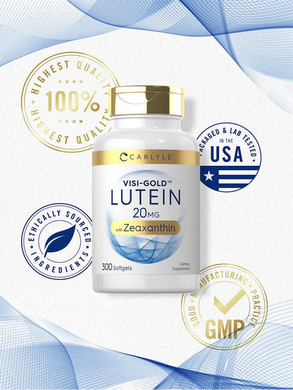 Carlyle Lutein und Zeaxanthin 20 mg | 300 Weichkapseln | Augen-Vitamine | Nicht-GVO & Glutenfrei