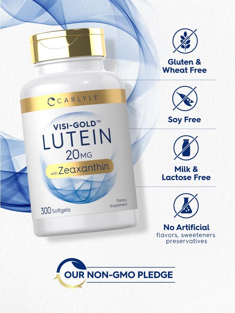 Carlyle Lutein und Zeaxanthin 20 mg | 300 Weichkapseln | Augen-Vitamine | Nicht-GVO & Glutenfrei