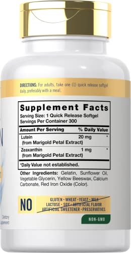 Carlyle Lutein und Zeaxanthin 20 mg | 300 Weichkapseln | Augen-Vitamine | Nicht-GVO & Glutenfrei