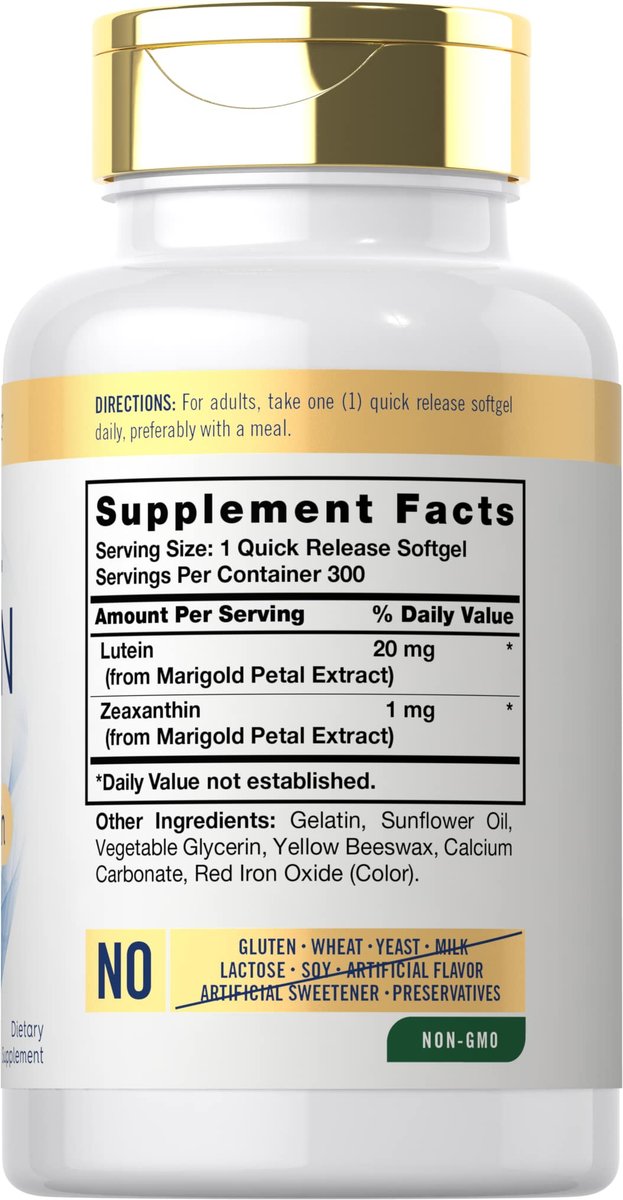 Carlyle Lutein und Zeaxanthin 20 mg | 300 Weichkapseln | Augen-Vitamine | Nicht-GVO & Glutenfrei