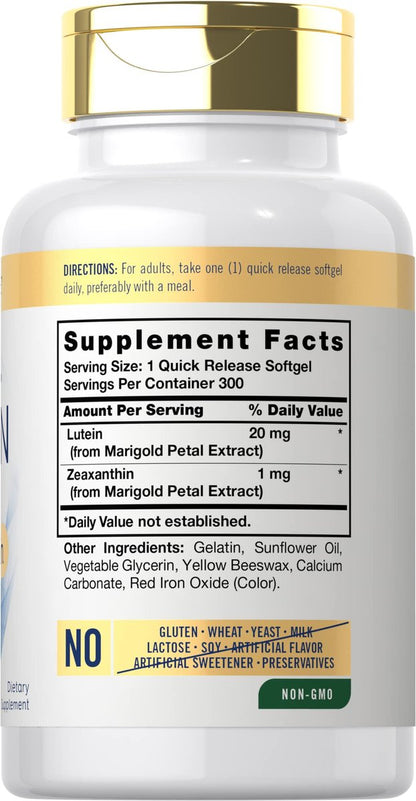 Carlyle Lutein und Zeaxanthin 20 mg | 300 Weichkapseln | Augen-Vitamine | Nicht-GVO & Glutenfrei
