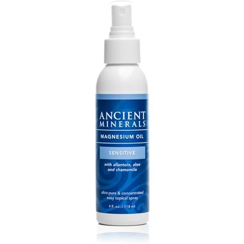 Ancient Minerals Magnesium Öl Spray Sensitiv – Neue Formel mit Allantoin, Bio-Kamille und Bio-Aloe Vera (118 ml)