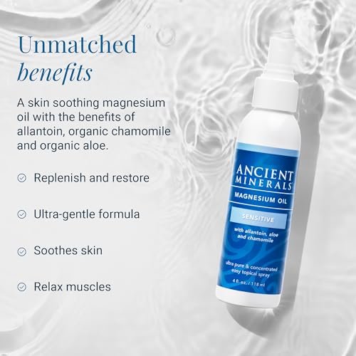 Ancient Minerals Magnesium Öl Spray Sensitiv – Neue Formel mit Allantoin, Bio-Kamille und Bio-Aloe Vera (118 ml)