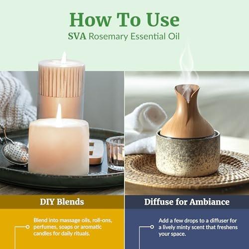 SVA Rosmarin Ätherisches Öl – 118 ml – 100% Natürliches Rosmarinöl für Haare, Gesicht, Hautpflege, Diffuser, Aromatherapie, Kopfhaut, Körpermassage, Seifen- und Kerzenherstellung – mit Pipette