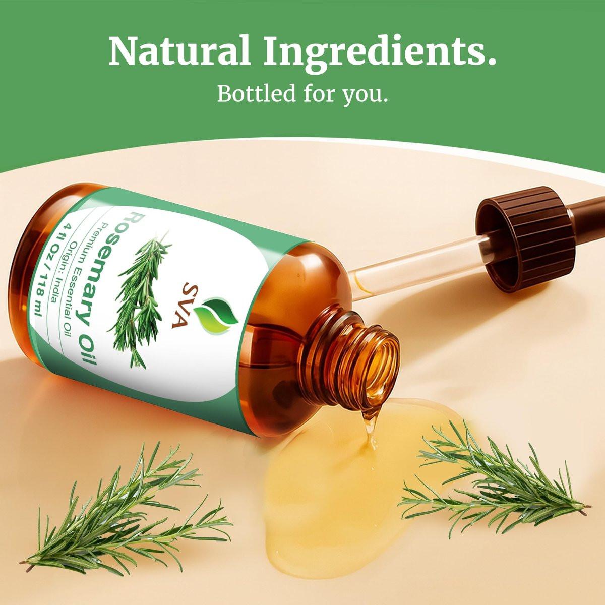 SVA Rosmarin Ätherisches Öl – 118 ml – 100% Natürliches Rosmarinöl für Haare, Gesicht, Hautpflege, Diffuser, Aromatherapie, Kopfhaut, Körpermassage, Seifen- und Kerzenherstellung – mit Pipette