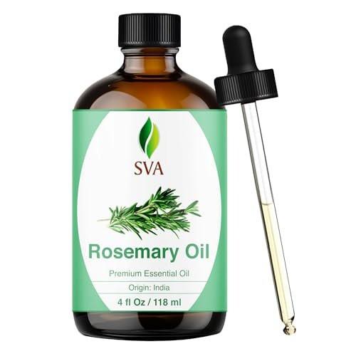 SVA Rosmarin Ätherisches Öl – 118 ml – 100% Natürliches Rosmarinöl für Haare, Gesicht, Hautpflege, Diffuser, Aromatherapie, Kopfhaut, Körpermassage, Seifen- und Kerzenherstellung – mit Pipette