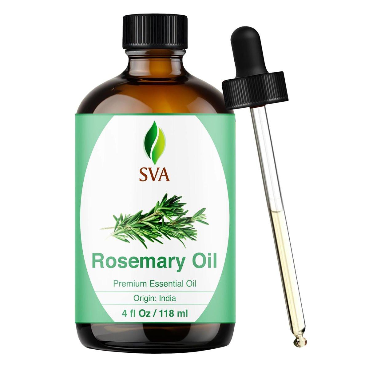 SVA Rosmarin Ätherisches Öl – 118 ml – 100% Natürliches Rosmarinöl für Haare, Gesicht, Hautpflege, Diffuser, Aromatherapie, Kopfhaut, Körpermassage, Seifen- und Kerzenherstellung – mit Pipette