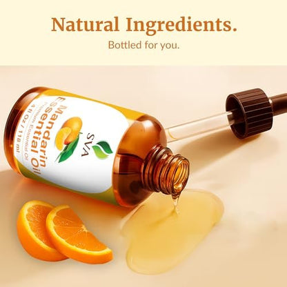 SVA Mandarin Bio Ätherisches Öl – 118 ml – 100% natürliches Mandarinenöl für Diffuser, Haarpflege, Gesicht, Hautpflege, Aromatherapie, Kopfhaut- und Körpermassage, Seifen- und Kerzenherstellung – mit Pipette