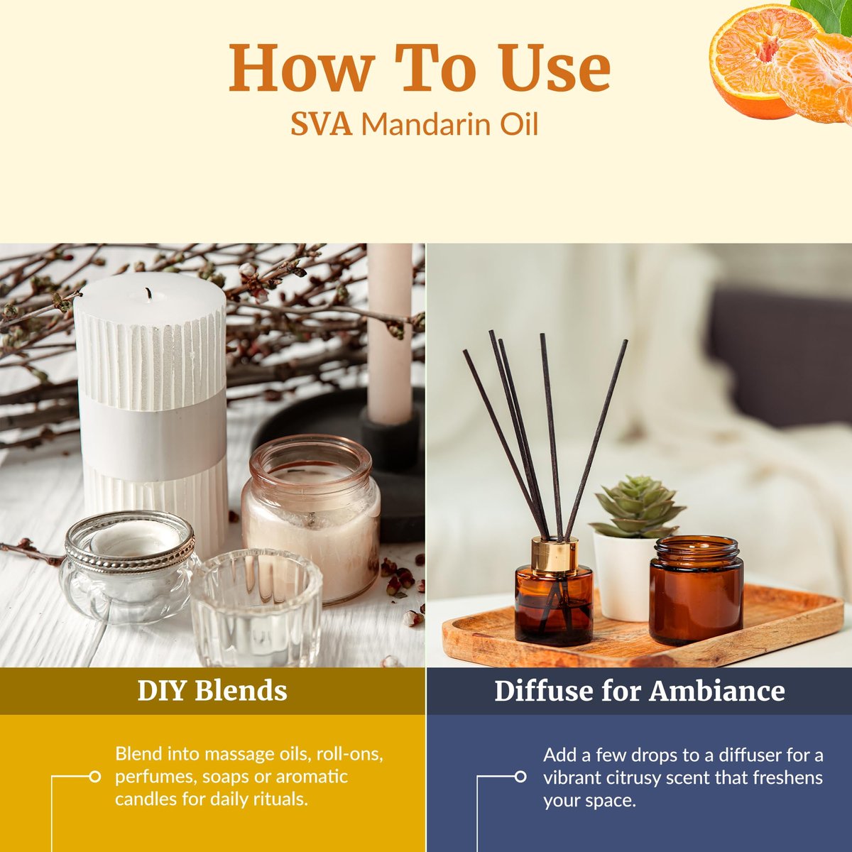 SVA Mandarin Bio Ätherisches Öl – 118 ml – 100% natürliches Mandarinenöl für Diffuser, Haarpflege, Gesicht, Hautpflege, Aromatherapie, Kopfhaut- und Körpermassage, Seifen- und Kerzenherstellung – mit Pipette