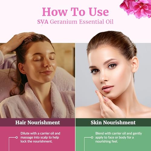 SVA Geranien Bio-ätherisches Öl – 30 ml – 100 % natürliches Bio-Geranienöl für Diffuser, Haarpflege, Gesicht, Hautpflege, Aromatherapie, Kopfhaut- und Körpermassage, Seifen- und Kerzenherstellung – mit Pipette