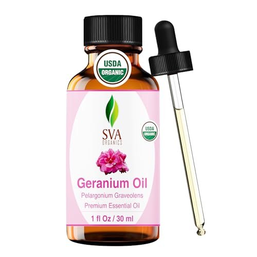 SVA Geranien Bio-ätherisches Öl – 30 ml – 100 % natürliches Bio-Geranienöl für Diffuser, Haarpflege, Gesicht, Hautpflege, Aromatherapie, Kopfhaut- und Körpermassage, Seifen- und Kerzenherstellung – mit Pipette
