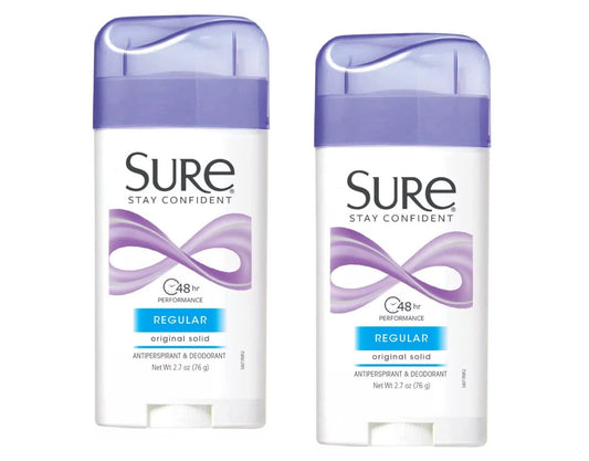 Sure Original Solid Antitranspirant und Deodorant, Regular Scent, 2,7 Unzen (2er-Pack)