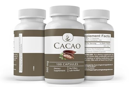 Pure Original Ingredients Kakao, 100 Kapseln – Rein, ohne Zusätze oder Füllstoffe, laborgeprüft