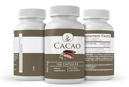 Pure Original Ingredients Kakao, 100 Kapseln – Rein, ohne Zusätze oder Füllstoffe, laborgeprüft