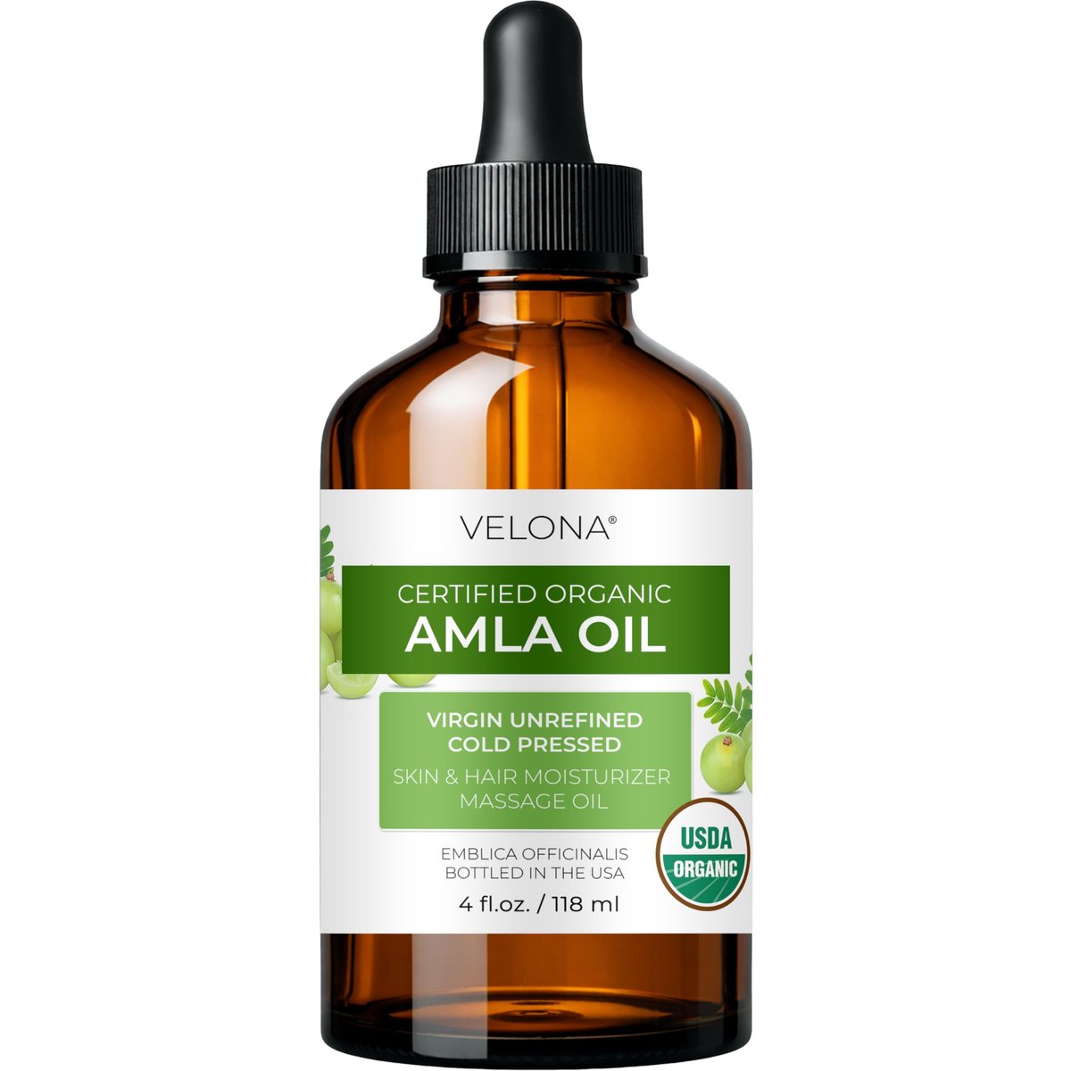velona Amla Öl USDA Bio-zertifiziert - 118 ml | 100% reines und natürliches Trägeröl | Nativ, unraffiniert, kaltgepresst