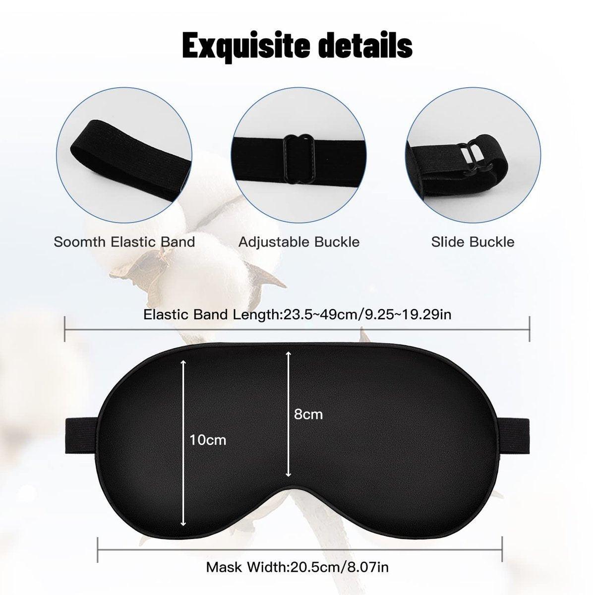 Schlafmaske aus Seide mit verstellbarem Band – Satin-Blackout-Augenmaske für erholsamen Schlaf (Schwarz)