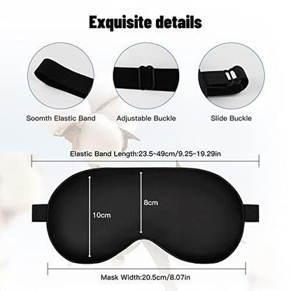 Schlafmaske aus Seide mit verstellbarem Band – Satin-Blackout-Augenmaske für erholsamen Schlaf (Schwarz)