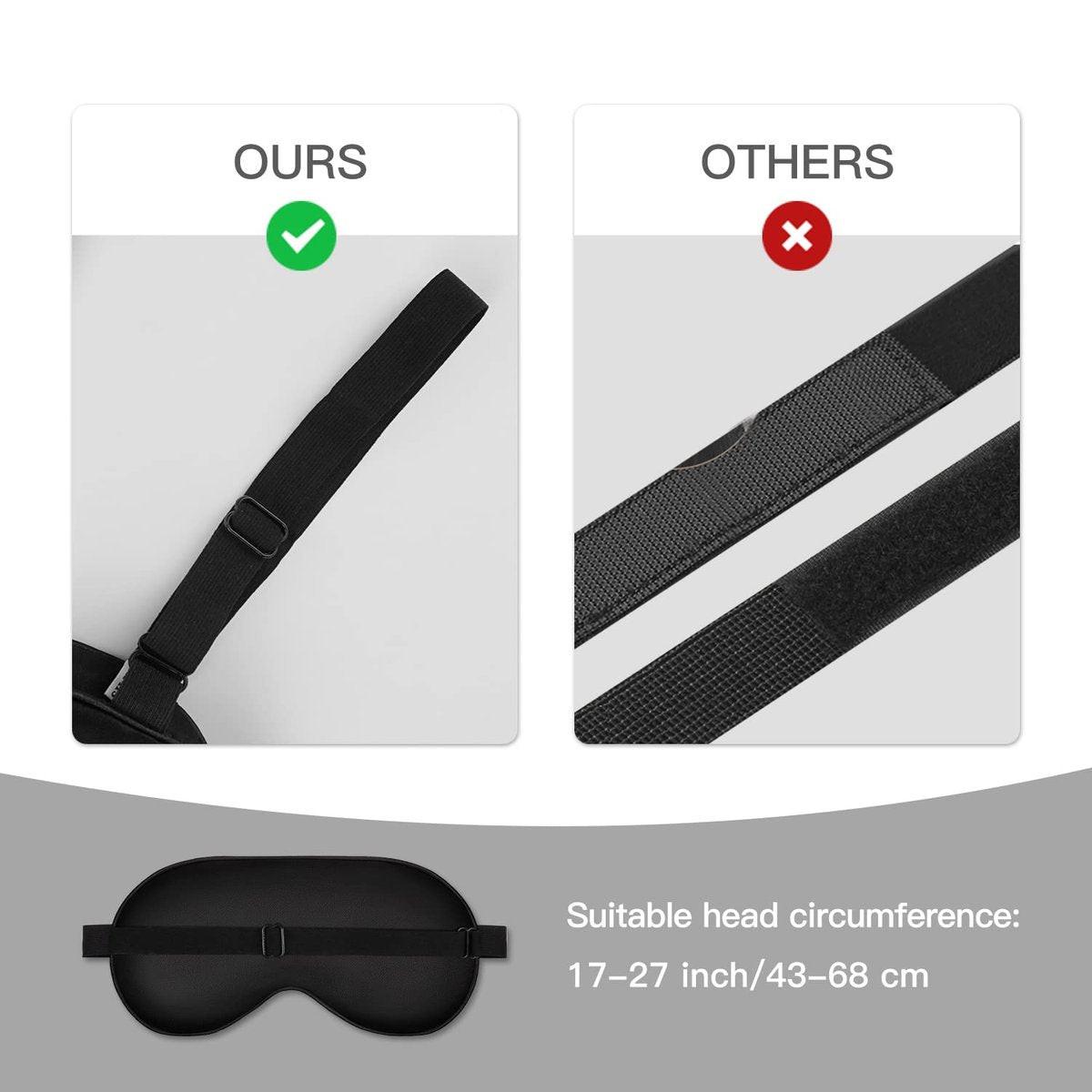 Schlafmaske aus Seide mit verstellbarem Band – Satin-Blackout-Augenmaske für erholsamen Schlaf (Schwarz)