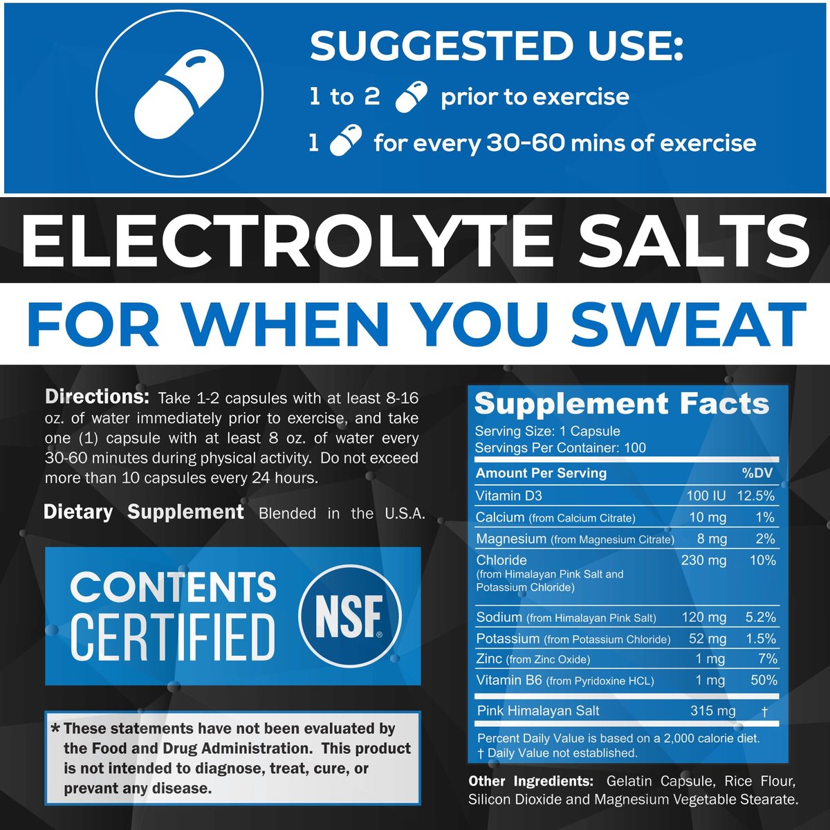 Polyfit Electrolyte Salts – 100 Salzpillen – NSF-zertifiziert – Elektrolyt-Ersatz-Salz-Tabletten für Läufer – Nahrungsergänzungsmittel für schnelle Hydratation, Erholung und Ausdauer