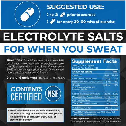 Polyfit Electrolyte Salts – 100 Salzpillen – NSF-zertifiziert – Elektrolyt-Ersatz-Salz-Tabletten für Läufer – Nahrungsergänzungsmittel für schnelle Hydratation, Erholung und Ausdauer