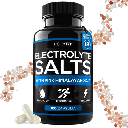 Polyfit Electrolyte Salts – 100 Salzpillen – NSF-zertifiziert – Elektrolyt-Ersatz-Salz-Tabletten für Läufer – Nahrungsergänzungsmittel für schnelle Hydratation, Erholung und Ausdauer