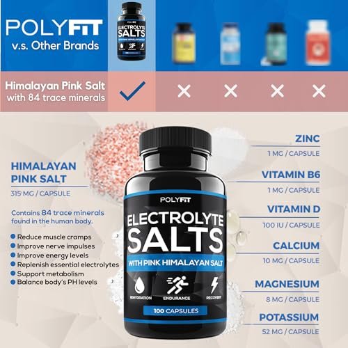 Polyfit Electrolyte Salts – 100 Salzpillen – NSF-zertifiziert – Elektrolyt-Ersatz-Salz-Tabletten für Läufer – Nahrungsergänzungsmittel für schnelle Hydratation, Erholung und Ausdauer