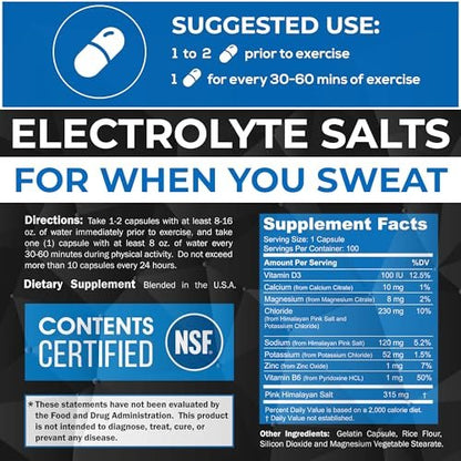 Polyfit Electrolyte Salts – 100 Salzpillen – NSF-zertifiziert – Elektrolyt-Ersatz-Salz-Tabletten für Läufer – Nahrungsergänzungsmittel für schnelle Hydratation, Erholung und Ausdauer