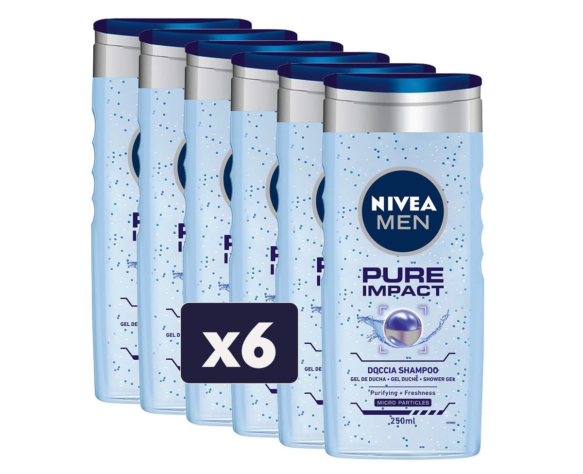 NIVEA Men Shampoo Pure Impact 6er Pack – 8,45 Fl Oz pro Flasche