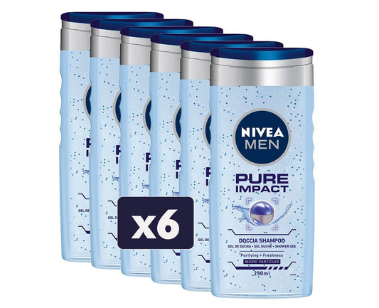 NIVEA Men Shampoo Pure Impact 6er Pack – 8,45 Fl Oz pro Flasche