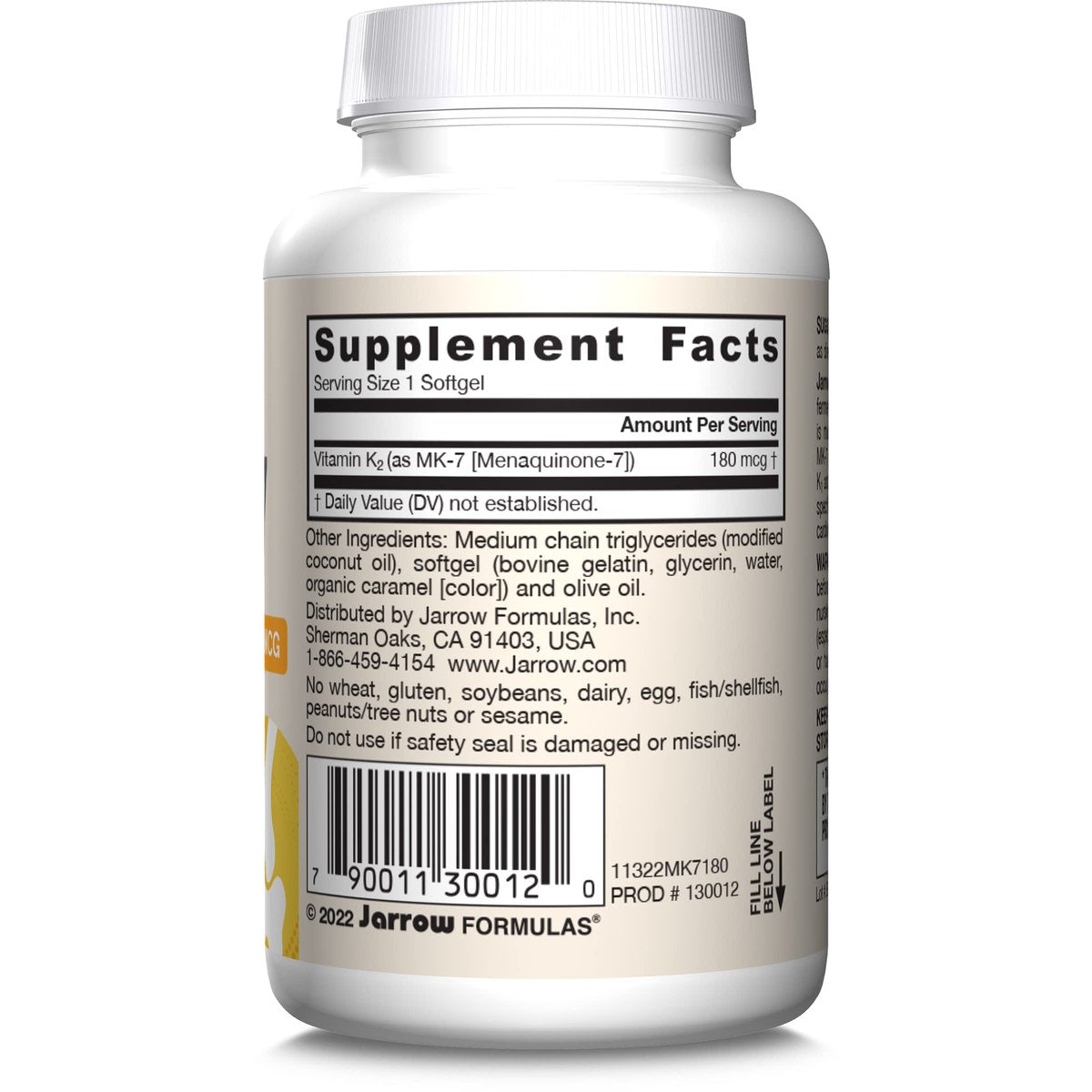 Jarrow Formulas MK-7 180 mcg - Bioaktive Form von Vitamin K2 für Knochen & Herz-Kreislauf-Gesundheit - 30 Portionen (Weichkapseln) - Glutenfrei