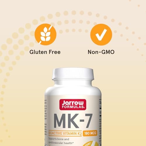 Jarrow Formulas MK-7 180 mcg - Bioaktive Form von Vitamin K2 für Knochen & Herz-Kreislauf-Gesundheit - 30 Portionen (Weichkapseln) - Glutenfrei