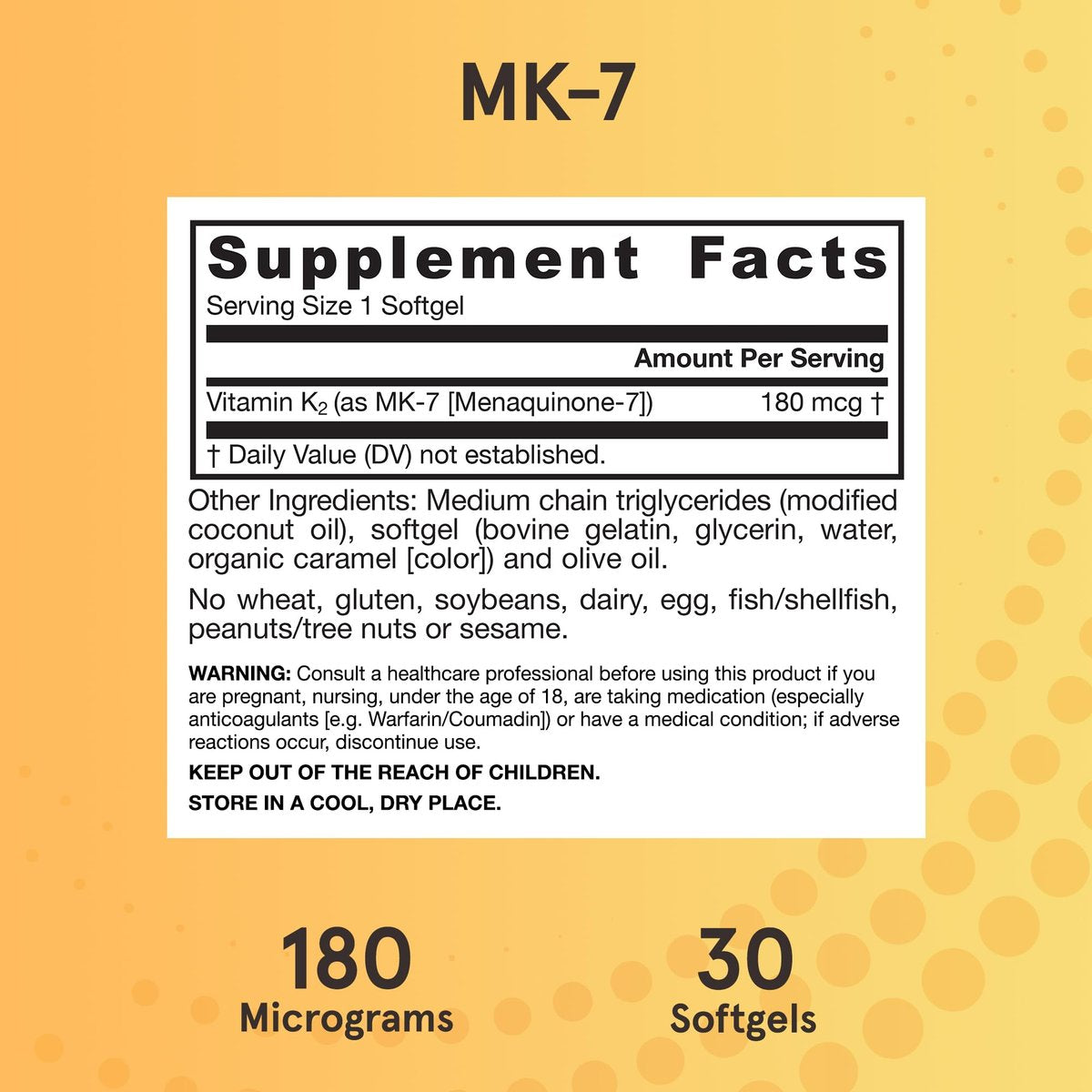 Jarrow Formulas MK-7 180 mcg - Bioaktive Form von Vitamin K2 für Knochen & Herz-Kreislauf-Gesundheit - 30 Portionen (Weichkapseln) - Glutenfrei
