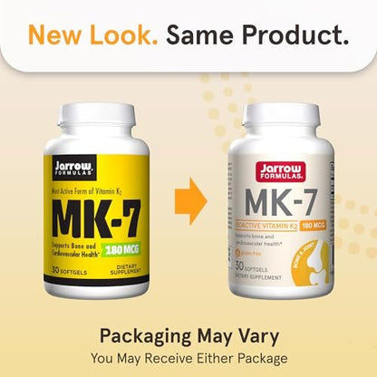 Jarrow Formulas MK-7 180 mcg - Bioaktive Form von Vitamin K2 für Knochen & Herz-Kreislauf-Gesundheit - 30 Portionen (Weichkapseln) - Glutenfrei