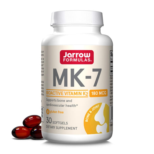 Jarrow Formulas MK-7 180 mcg - Bioaktive Form von Vitamin K2 für Knochen & Herz-Kreislauf-Gesundheit - 30 Portionen (Weichkapseln) - Glutenfrei