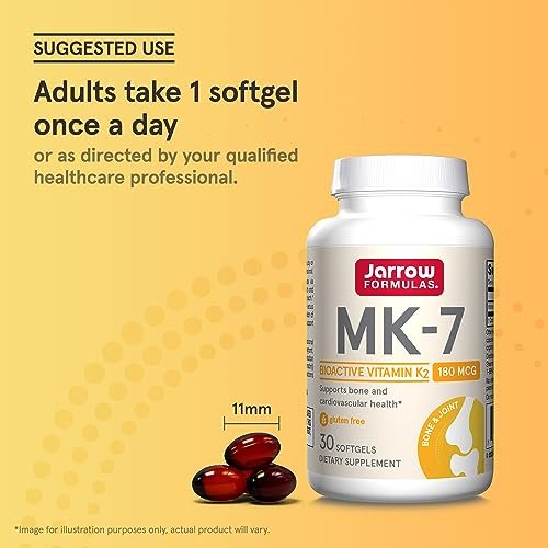 Jarrow Formulas MK-7 180 mcg - Bioaktive Form von Vitamin K2 für Knochen & Herz-Kreislauf-Gesundheit - 30 Portionen (Weichkapseln) - Glutenfrei