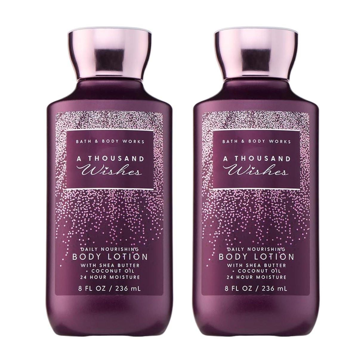 Bath & Body Works A Thousand Wishes Body Lotion, Leichter täglicher Feuchtigkeitsspender mit Sheabutter & Kokosöl, Duft nach prickelndem Prosecco & Pfingstrose, 236 ml - 2er-Pack