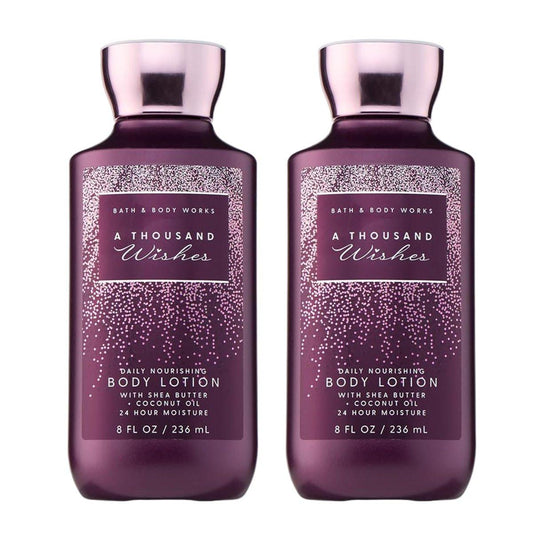 Bath & Body Works A Thousand Wishes Body Lotion, Leichter täglicher Feuchtigkeitsspender mit Sheabutter & Kokosöl, Duft nach prickelndem Prosecco & Pfingstrose, 236 ml - 2er-Pack