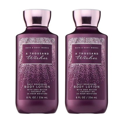 Bath & Body Works A Thousand Wishes Body Lotion, Leichter täglicher Feuchtigkeitsspender mit Sheabutter & Kokosöl, Duft nach prickelndem Prosecco & Pfingstrose, 236 ml - 2er-Pack
