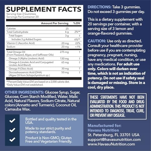 Omega 3 6 9 + DHA Gummies für Erwachsene – Pflanzliche Alternative zu Fischöl mit Chiasamenöl und Algen – Unterstützt Gehirn- und Immunfunktion – Zitronen- und Orangenaroma – Vegetarierfreundlich – 60 Stück