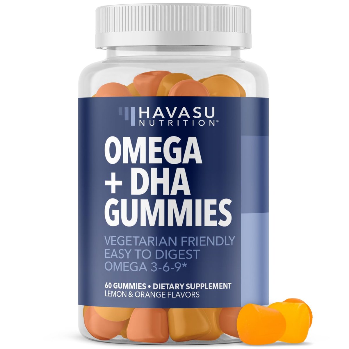 Omega 3 6 9 + DHA Gummies für Erwachsene – Pflanzliche Alternative zu Fischöl mit Chiasamenöl und Algen – Unterstützt Gehirn- und Immunfunktion – Zitronen- und Orangenaroma – Vegetarierfreundlich – 60 Stück