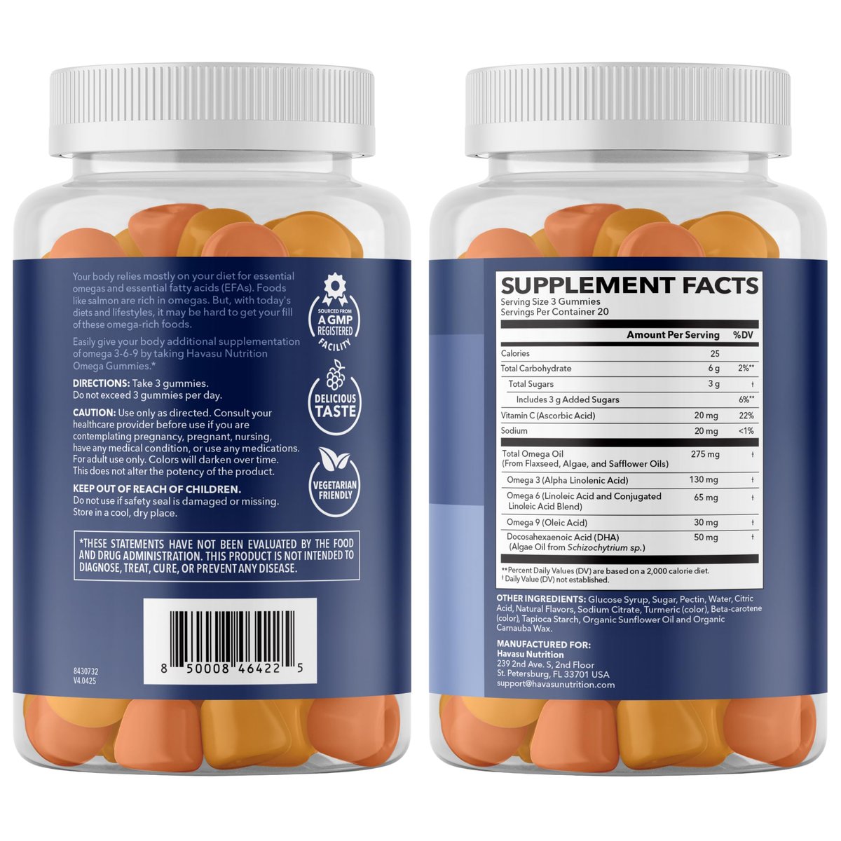 Omega 3 6 9 + DHA Gummies für Erwachsene – Pflanzliche Alternative zu Fischöl mit Chiasamenöl und Algen – Unterstützt Gehirn- und Immunfunktion – Zitronen- und Orangenaroma – Vegetarierfreundlich – 60 Stück
