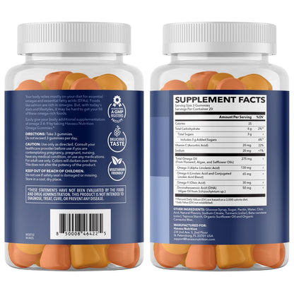 Omega 3 6 9 + DHA Gummies für Erwachsene – Pflanzliche Alternative zu Fischöl mit Chiasamenöl und Algen – Unterstützt Gehirn- und Immunfunktion – Zitronen- und Orangenaroma – Vegetarierfreundlich – 60 Stück
