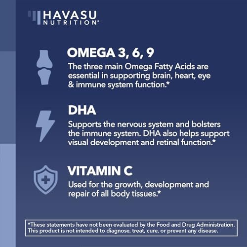 Omega 3 6 9 + DHA Gummies für Erwachsene – Pflanzliche Alternative zu Fischöl mit Chiasamenöl und Algen – Unterstützt Gehirn- und Immunfunktion – Zitronen- und Orangenaroma – Vegetarierfreundlich – 60 Stück