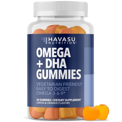 Omega 3 6 9 + DHA Gummies für Erwachsene – Pflanzliche Alternative zu Fischöl mit Chiasamenöl und Algen – Unterstützt Gehirn- und Immunfunktion – Zitronen- und Orangenaroma – Vegetarierfreundlich – 60 Stück